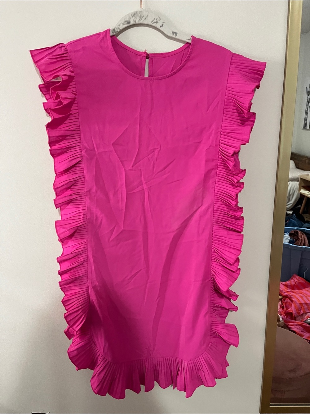 Bright Pink Ruffle Shift Dress